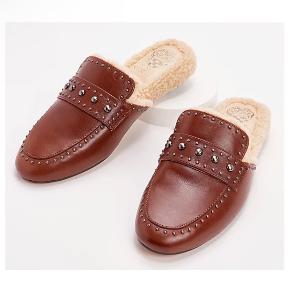 Vince Camuto leather studded mules. Light warm brown with soft lining. Size 8